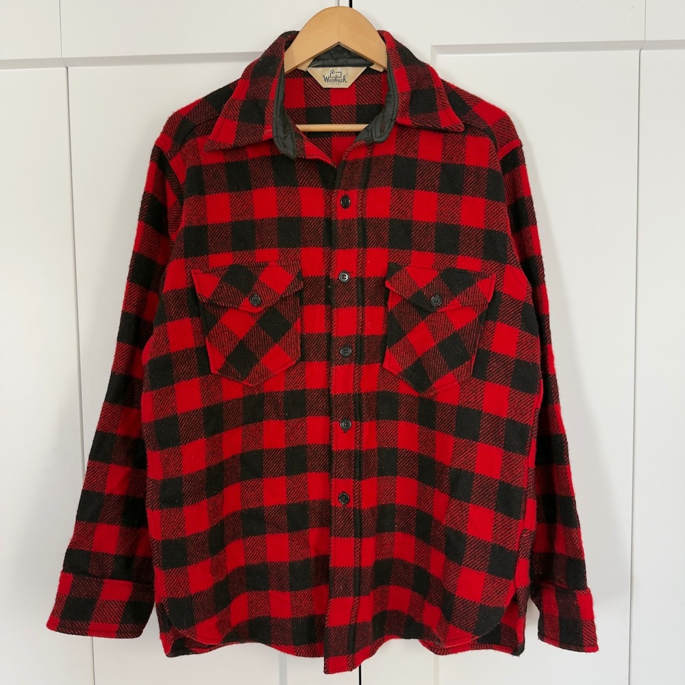Vintage 60s Mens 28x23 Woolrich Flannel Shirt Red Black Buffalo Plaid Wool
